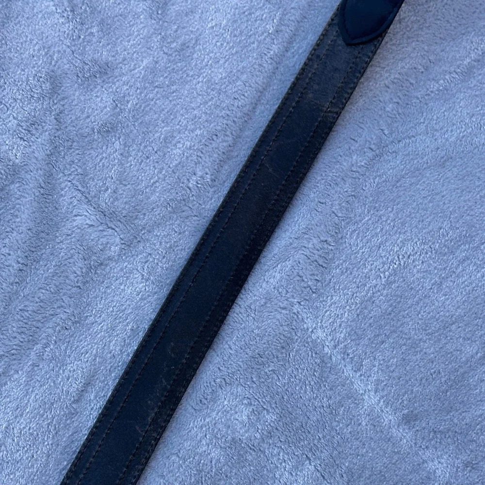 Vintage Croquet Black Leather Paisley Blue Fabric Belt Brass Buckle 36